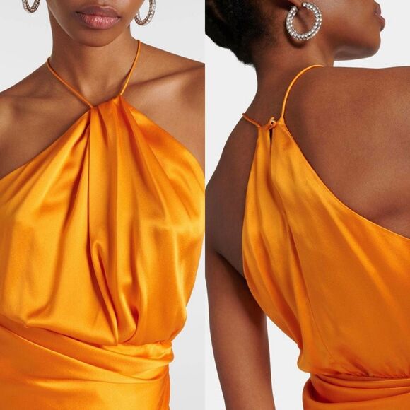 NWT THE SEI Women's Satin Silk Pleated Halter Gown In Mango Size 10 $1125 - Picture 2 of 11